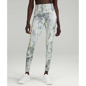 Lululemon Wunder Train High Rise Leggings Grey Neon Yellow Abstract LW6BNJS 2